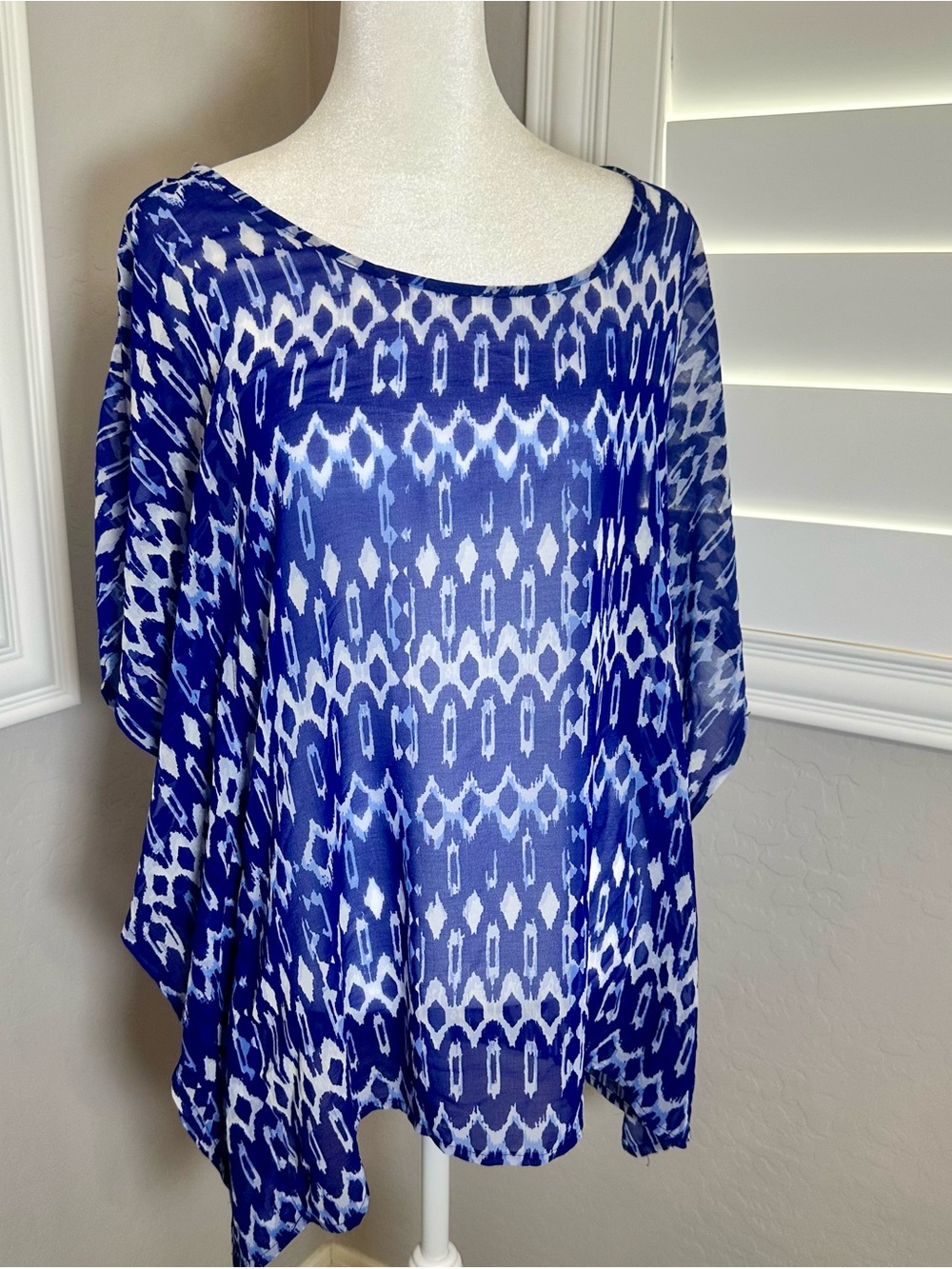 Blue Ikat Print Sheer Women's Coverup